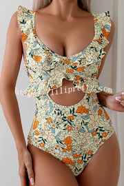 Floral Print Ruffled Stretch One-piece Swimsuit