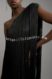 Fashion One-shoulder Slim-fit Elegant Tassel Mini Dress