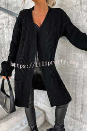 Lilipretty Solid Color Striped Pocket Long Sleeve Cardigan