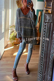 Lilipretty Autumn Brunch Knit Striped Colorblock Loose Pullover Sweater