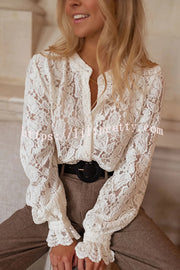 Fashionable Lace Long-sleeved Casual Button-down Shirt