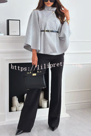 Elegant Moment Woolen Button Turtleneck Belted Oversized Cape