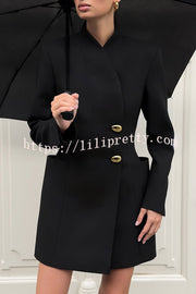 Kayleen Stand V-neck Decorative Metal Button Long Sleeve Pocket Blazer Mini Dress