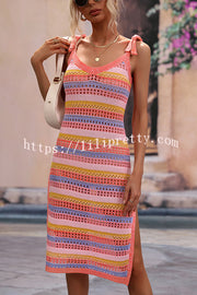 Lilipretty® Maureen Knit Colorblock Tie-up Shoulder Slit Vacation Mini Dress