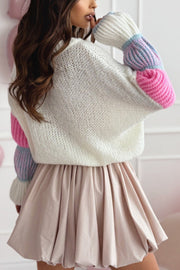 Stylish Loose-fitting Color-blocked Long-sleeved Knit Sweater