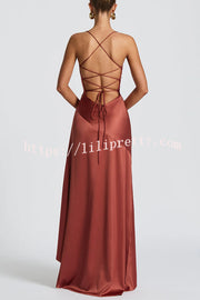 Solid Color Sexy Backless Lace-up Irregular Ruffled Maxi Dress