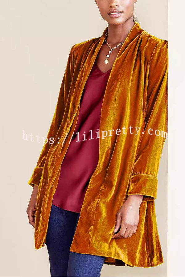 Solid Color Velvet Long-sleeved Loose Mid-length Coat