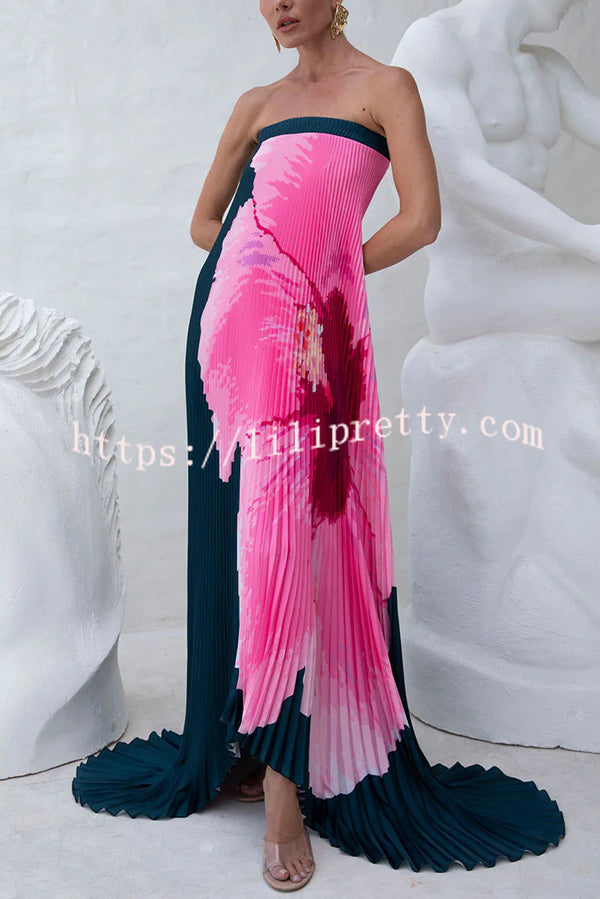 All about Her Pleated Floral Print Off Shoulder A-line Maxi Dress