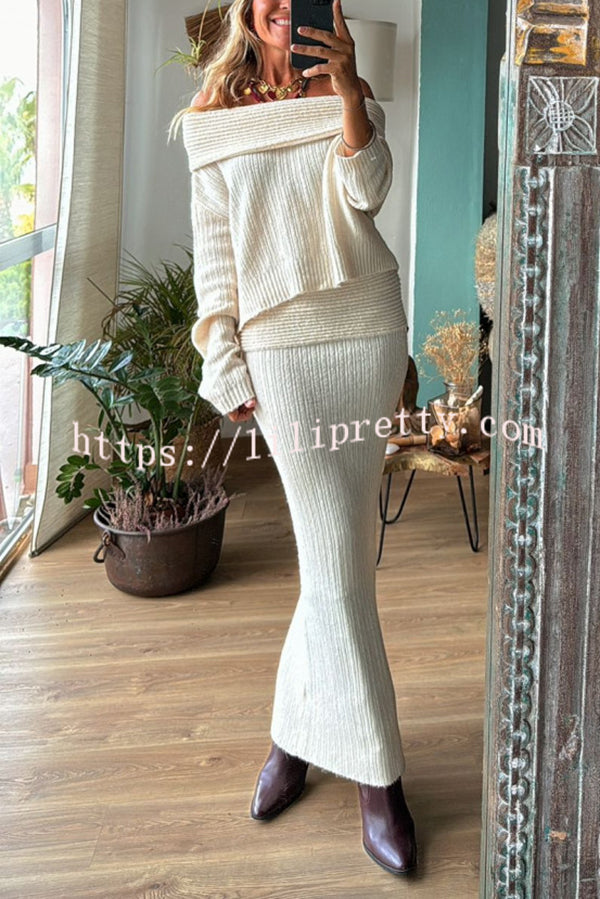 Luka Ribbed Knit Off Shoulder Long Sleeve Sweater and Stretch Maxi Skirt Set