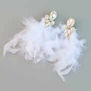 LIlipretty Alloy Inlaid Floral Tassel Bohemian Long Feather Earrings