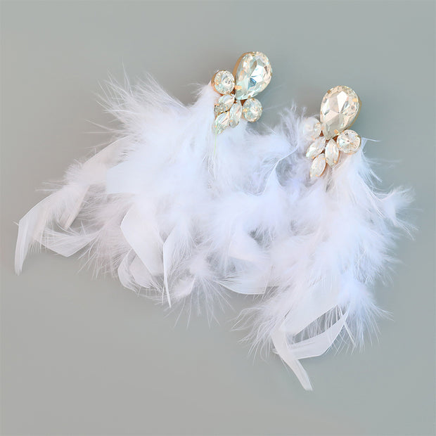 LIlipretty Alloy Inlaid Floral Tassel Bohemian Long Feather Earrings