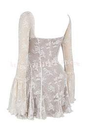 Analysis Lace Square Neck Lace Slim Fit Back Zip Long Sleeve Mini Dress