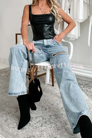 Blowing Your Mind Slit-Front Wide Leg Pocket Rhinestone Jeans