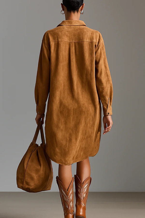 Fashionable Embroidered Loose Suede Long-sleeved Casual Mini Dress