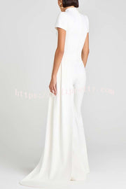 Pippa High Neck Short Sleeve Irregular Drape Hem Top and Elastic Waist Flare Pants Set