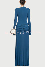 Stylish Long-sleeved Slim-fit Pleated Elegant Maxi Dress