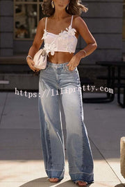 Ellison Denim Side Colorblock High Rise Pocket Wide Leg Jeans