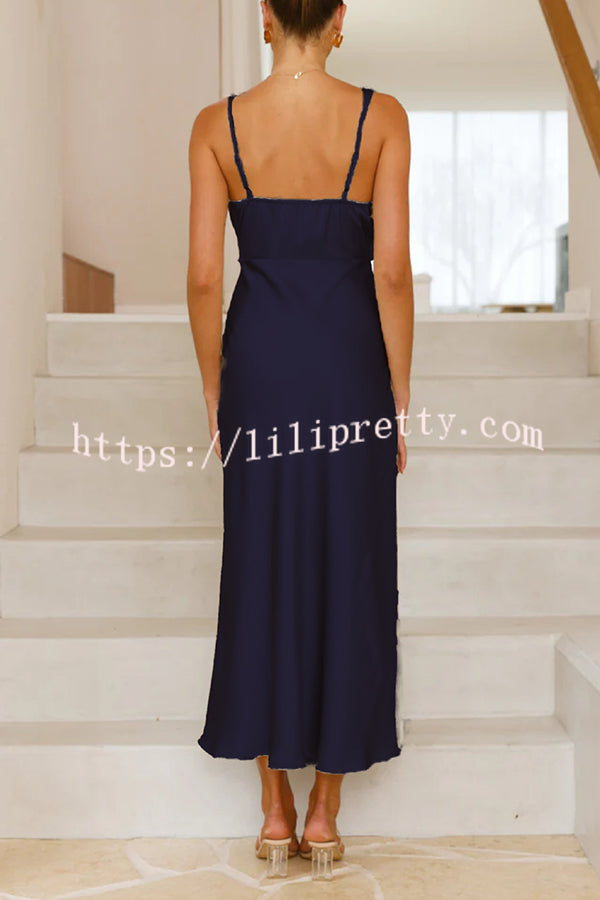 Satin Solid Color Elegant Sling Waist Open Back Maxi Dress