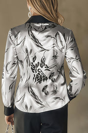 Unique Printed Satin Long-Sleeve Casual Shirt
