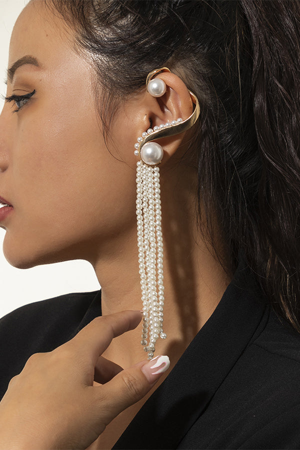 Baroque Faux Pearl Tassel Exaggerated Earrings (One Side)