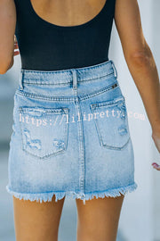 Lilipretty Ripped Frayed Pocket Denim Skirt