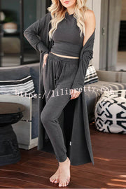 Lilipretty Lounge Casual Long Sleeved Cardigan Slim Vest Lace Up Pants Three Piece Set