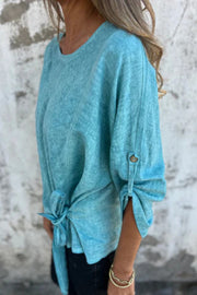 Solid Color Casual Round Neck Loose Knot Top