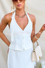 Julien Button Up Adjustable Halter Tank and High Rise Pencil Slit Maxi Skirt Set