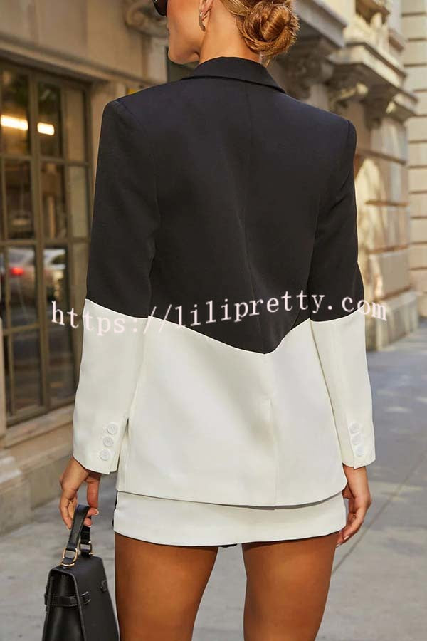 Enhance Look Colorblock Long Sleeve Pocket Lapel Blazer and And Mid Rise Mini Skort Set