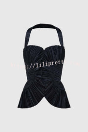 Show Exquisiteness Satin Pleated Heart-shaped Off Shoulder Halter Tank