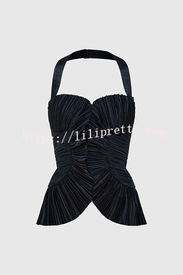 Show Exquisiteness Satin Pleated Heart-shaped Off Shoulder Halter Tank