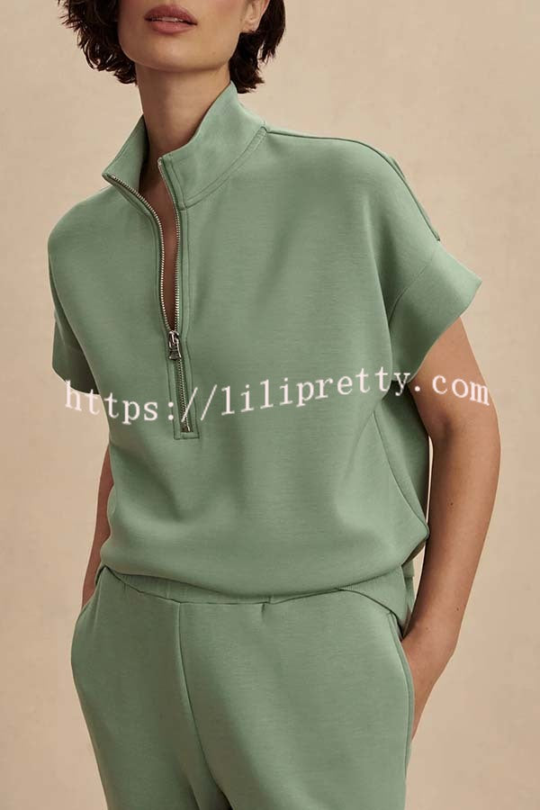 Sheridan Half-Zip Neck Short Sleeve Sweatshirt and Elastic Waist Pocket Jogger Set
