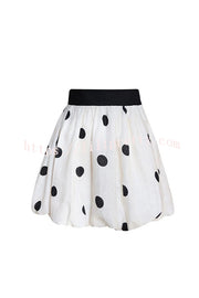 Helsee Linen Blend Polka Dot Print Elastic Waist Bubble Mini Skirt