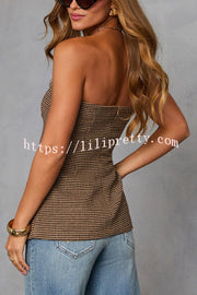 Workplace Vitality Houndstooth Off Shoulder Button Vest Top