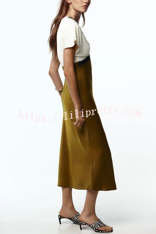 Fashionable Contrast Color V-neck Lace Stitching Maxi Dress