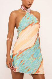Unique Print Sexy Open Back Lace-Up Holiday Mini Dress