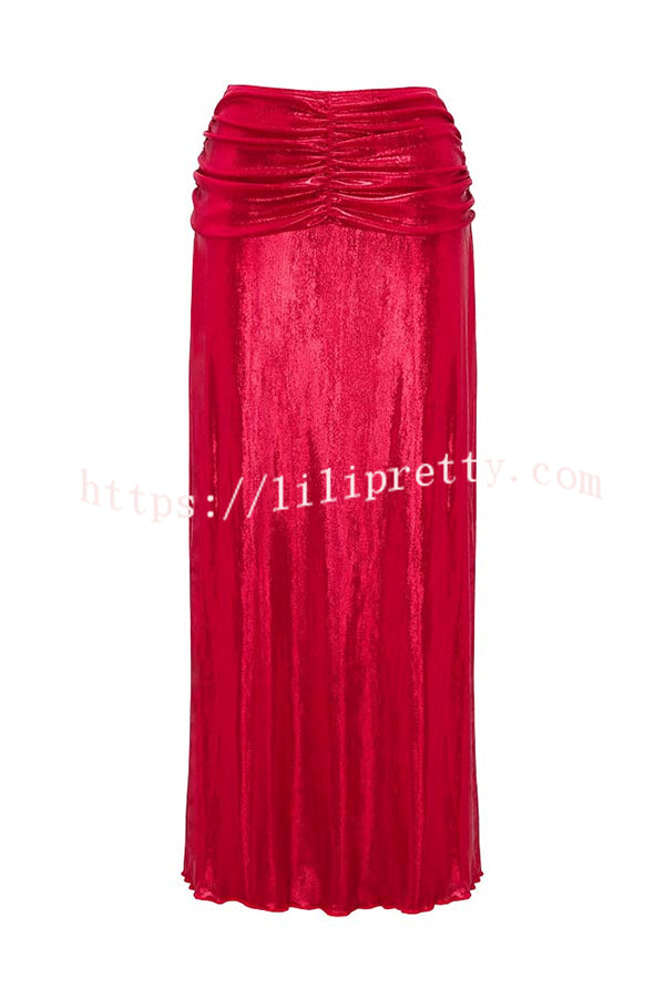 Solid Color Shiny Fabric Irregular Loose Beach Stretch Skirt