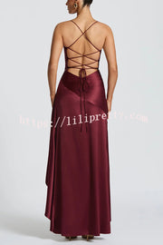 Solid Color Sexy Backless Lace-up Irregular Ruffled Maxi Dress