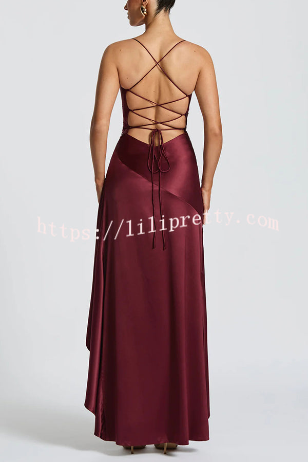 Solid Color Sexy Backless Lace-up Irregular Ruffled Maxi Dress