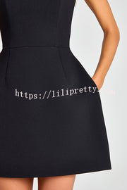 Lovers Kiss Pearl Trim Straps Pocketed Tulip Style Mini Dress