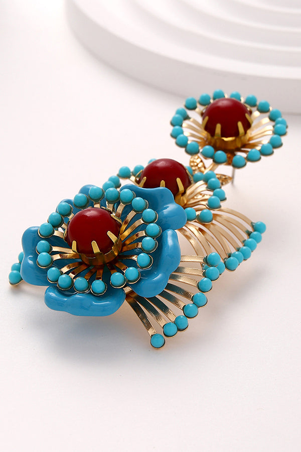 Bohemian Retro Ethnic Style Turquoise Flower Earrings