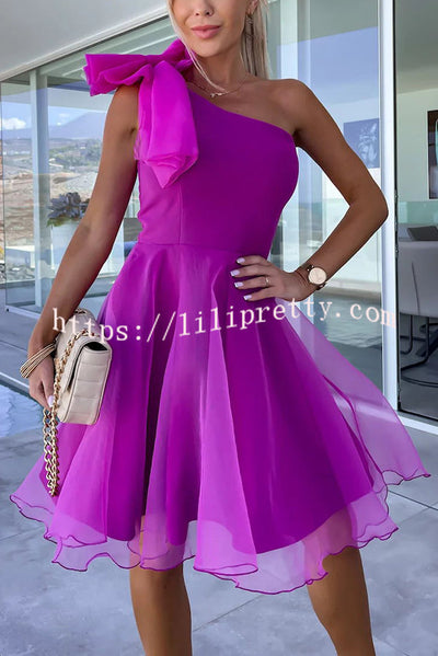 Lilipretty Lifetime Celebrations Tulle One Shoulder Bow Design Mini Dress