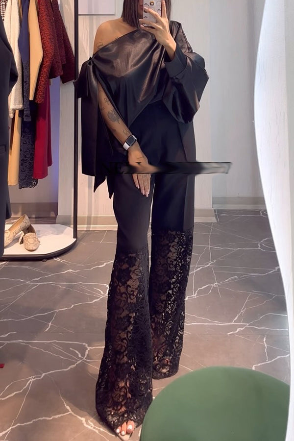 Chic Moment Floral Lace Patchwork High Rise Wide Leg Pants