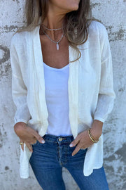 Solid Color Casual Long Sleeve Loose Pocket Cardigan