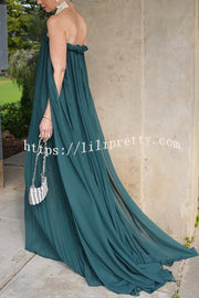 Fairy Spirit Tulle Braided Neckline Tie Arm Straps Pleated Maxi Dress