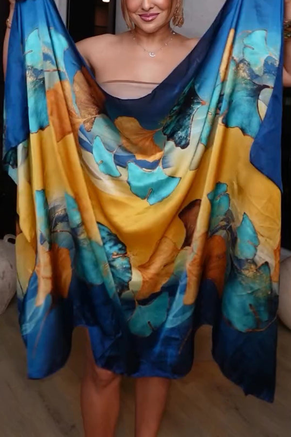Ginkgo Leaf Printed Mid-Length Multifunctional Silk Scarf