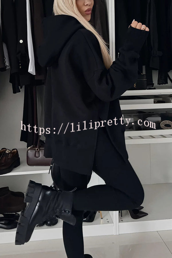 Fashion Loose Casual Hooded Long Sleeve Sweatshirt and Elastic Waist Leggings Set