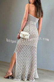 Lilipretty® Sunset Beach Stroll Knit Texture Cutout Detail Halter Stretch Maxi Dress