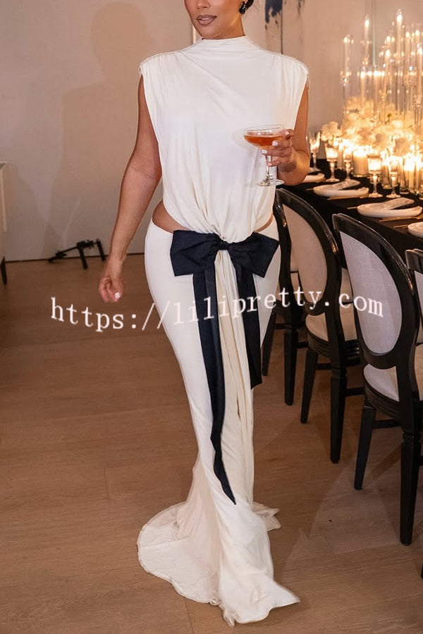 Sexy Open Back Bow Embellished Elegant Fishtail Maxi Dress