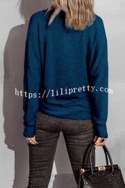 V Neck Long Sleeve Solid Color Hoodie